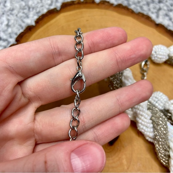 Gray and White Glass Bracelet Necklace Stainless Steel Sailor Nautical Chunky - Picture 4 of 5